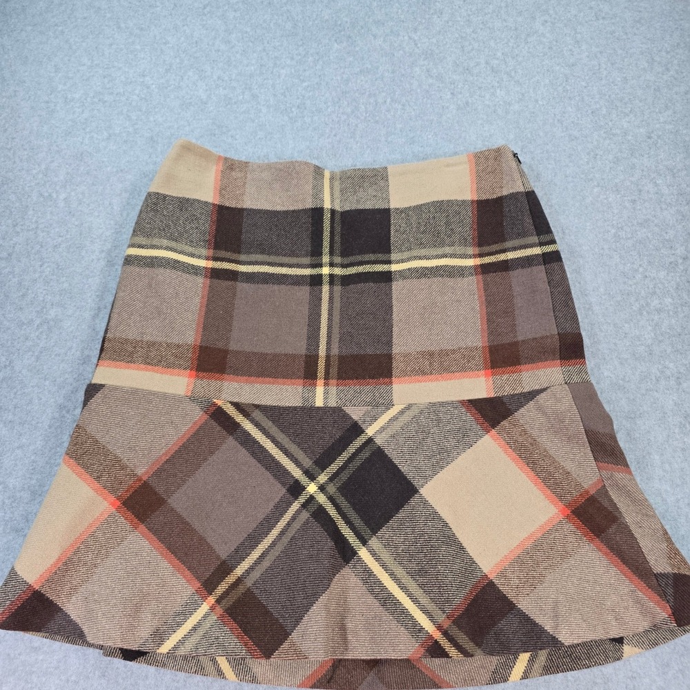 Talbots Womens Brown Plaid Wool Blend Flared Mini Skirt Size 10 Tartan Fall